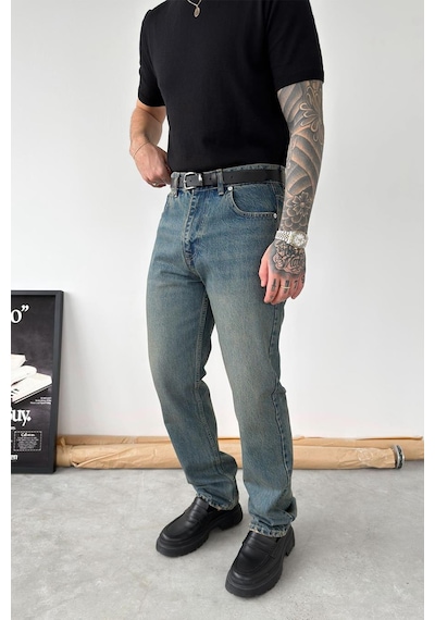 Eskitme Mavi Soft Degrade Regular Pantolon Mavi