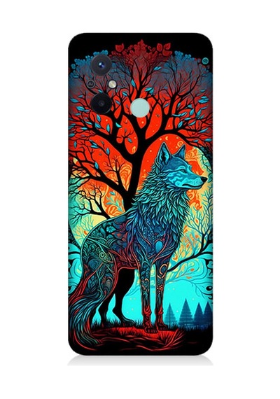 Xiaomi Redmi 12c Uyumlu Silikon Kılıf Tribal Vitray Kurt Ve Ağaç