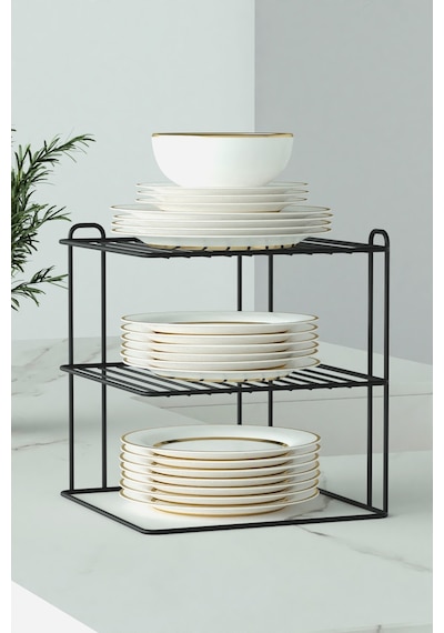 Zabata Siyah 2 Adet 3 Katlı Tabaklık Dolap Içi Düzenleyici Organizer Tezgah Banyo Tabak Bardak Düzenleme Siyah