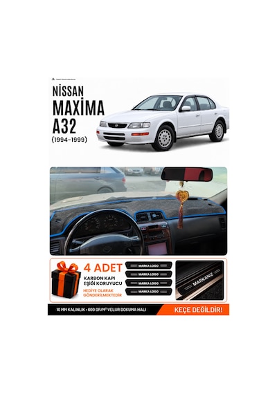 Nissan Maxima A32 1994-1999 Uyumlu Torpido Örtüsü, Torpido Kılıfı - Siyah Mavi