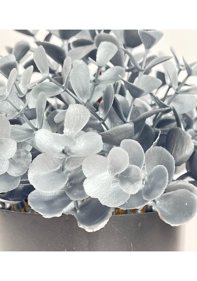 Yapay Çiçek Gümüş Renk Şimşir Siyah Saksıda Siyah Plastik Saksılı