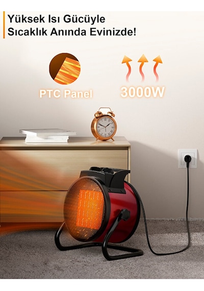 Elektrikli Isıtıcı Fan 3000w Hızlı Isınma 3 Kademeli Ayar Sessiz Ptc Isıtma Teknolojisi