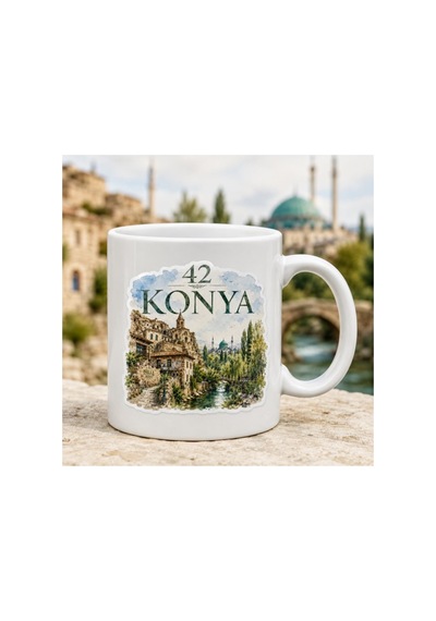 Konya Temalı Kupa Bardak Şehir Silüeti Desen 1 Beyaz Beyaz