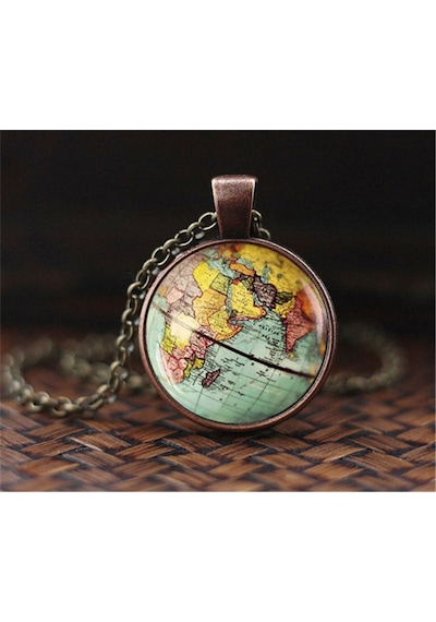 Müstesna Jwl Dünya Haritası Kolye Unisex Retro Vintage Dünya Kolyesi Altın