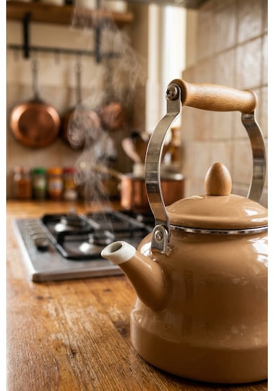 Vintage Ahşap Saplı Emaye Demlik Kettle 2,5lt Kahve 4645-c Kahverengi