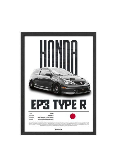 Honda Ep3 Type R Araba Siyah Ahşap Çerçeveli Poster, Dekoratif Duvar Tablosu