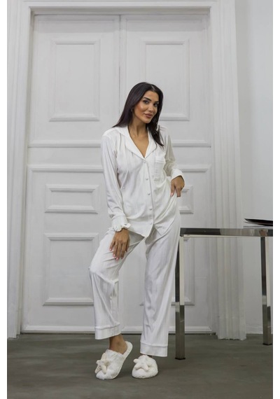 Gizotti Beyaz Gofrajlı Kalp Nakışlı Uzun Kadife Pijama Takımı Xl Beyaz