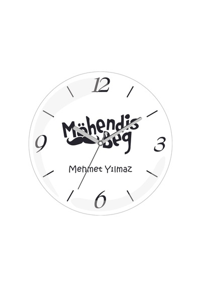 Kişiye Özel Möhendis Beg Mühendis Bey Çap 30 Bombeli Gerçek Cam Duvar Saati Siyah