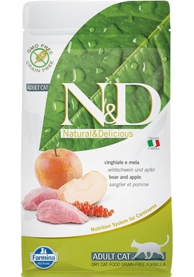 N&D Tahılsız Yaban Domuzlu ve Elmalı Yetişkin Kedi Maması 5 KG