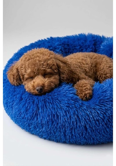 United Colors Of Benetton Bntmkt-0012-bl Uzun Kürklü Donut Kedi&köpek Yatağı Mavi 45 Cm