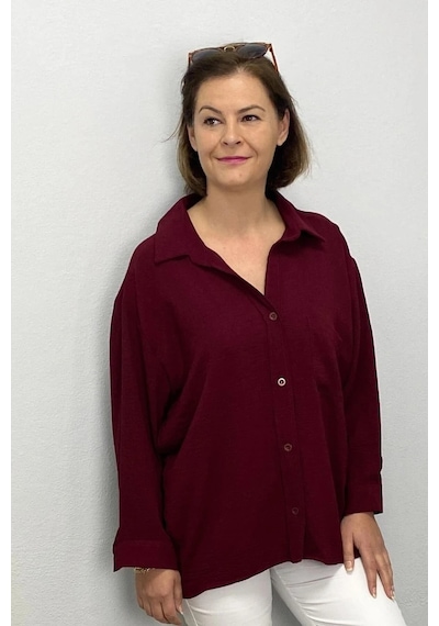 Mia Butik Kadın Bordo Ayrobin Gömlek Bordo