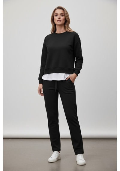 The Kadın Basic Bisiklet Yaka Etek Ucu Detaylı Sweatshirt Ve Pantolon Eşofman Takımı- Siyah/melanj/gri Siyah The Kadın Basic Bisiklet Yaka Etek Ucu Detaylı Sweatshirt Ve Pantolon Eşofman Takımı- Siyah/melanj/gri Siyah