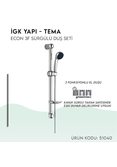 İgk Yapı - Tema Econ Sürgülü Duş Seti 51040 Krom