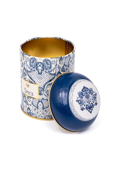 Azulejos Spice Desenli Yuvarlak Metal Kutu, 9 X 11 Cm, 0.6 Lt