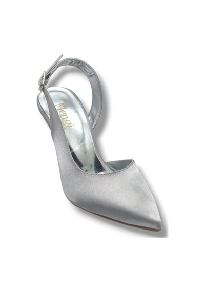 Mengi 693-26 Parlak Saten Arkası Açık Kadın Stiletto 8,5cm GÜMÜŞ