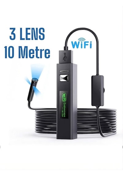 Wi-fi Endeskop Yılan Kamera 1200p Su Geçirmez Sert Kablo 10 Metre