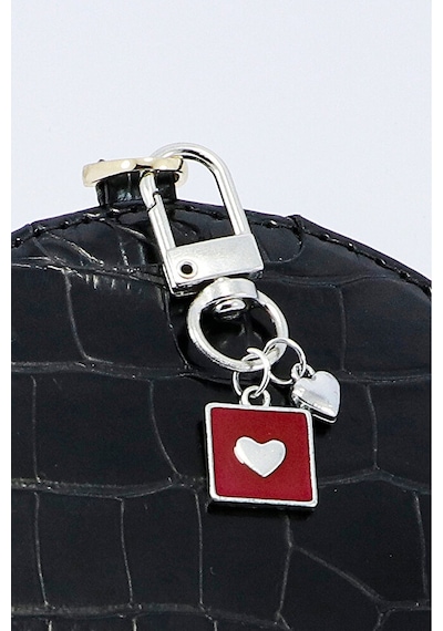 Kırmızı Mineli Gümüş Renkli Metal Kalp Klipsli Cüzdan Süsü Charm