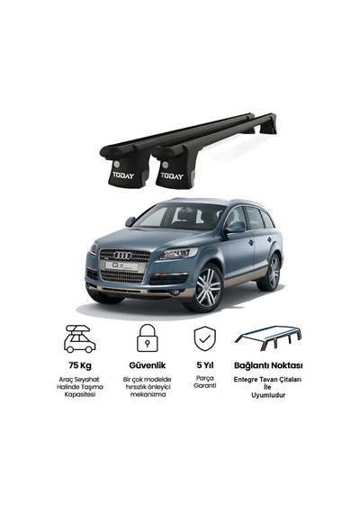 Trio-ıı Audi Q7 2006-2014 Uyumlu Siyah Kilitli Ara Atkı 135cm Port Bagaj Tavan Barı