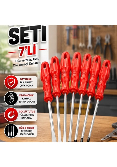 7 Parça Tornavida Seti Düz Ve Yıldız Uçlu Çok Amaçlı Vidalama Seti