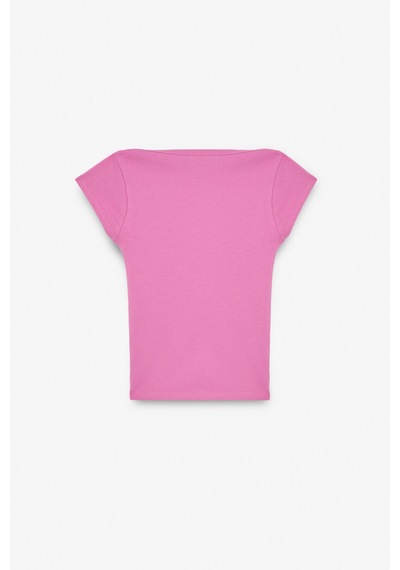 Grımelange Noemı Kadın Balerin Yaka Kısa Kol Slim Fit Ribanalı Pembe Bluz Pembe