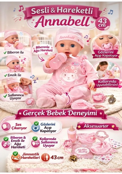 Baby-born Etkileşimli Anabelle 8 Fonksiyonlu Su İçen Altını Islatan Bezli 43 Cm Oyuncak Bebek