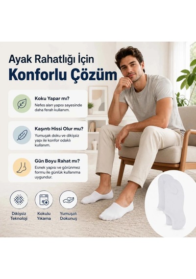 Genel Erkek Bambu 12 Li Dikişsiz Babet Çorap Siyah Beyaz Gri Görünmez Sneaker Çorap Beyaz 12'li / 39-44