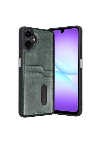 Samsung Galaxy A07 4g Uyumlu Sara Kartvizitli Deri Kılıf - Yeşil