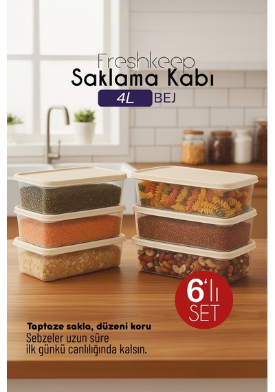 Freshkeep 6 Lı 4l Bej Saklama Kabı - Gıda Koruma, Mikrodalga Ve Dondurucu Uyumlu Şampanya