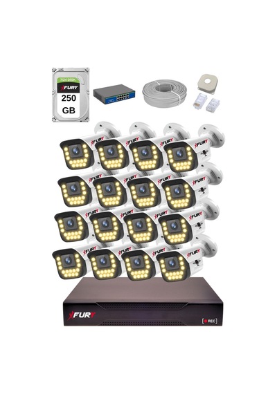 Fury 15 Warm Led Ip Güvenlik Kamera Seti 16 Kameralı Sesli 4mp Gece Renkli Su Geçirmez 1403s 250gb
