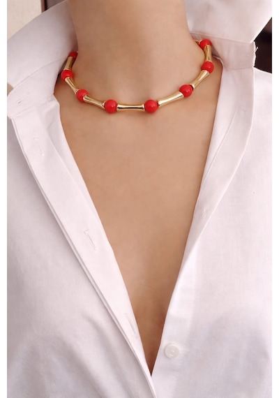 Rio Nar Çiçeği Gold Choker Kolye Renkli