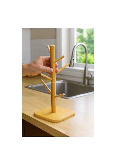 Doğal Bambu Kupa Bardak Askısı, 6'lı Stand 50cm