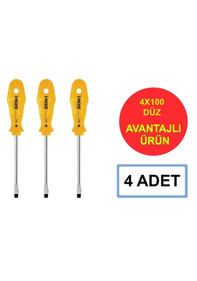 Sgs 1022 4x100 Düz Tornavida Yellow Series 4 Adet