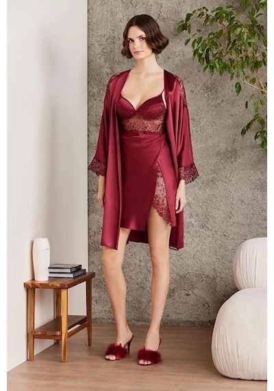Pierre Cardin 6000 Saten Gecelik Sabahlık Pijama Takım Şort Takım 6'lı Gelin Çeyiz Seti Bordo Pierre Cardin 6000 Saten Gecelik Sabahlık Pijama Takım Şort Takım 6'lı Gelin Çeyiz Seti Bordo