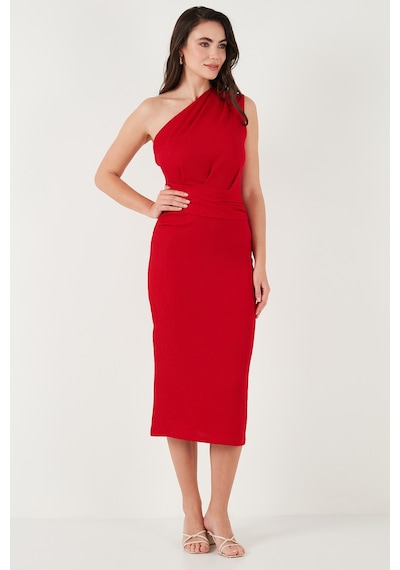 Lela Desenli Slim Fit Midi Boy Tek Omuzlu Bayan Elbise 5866202 Kırmızı Lela Desenli Slim Fit Midi Boy Tek Omuzlu Bayan Elbise 5866202 Kırmızı