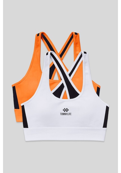 Tommy Life Slim Fit U Yaka 2li Paket Beyaz-neon Oranj Kadın Spor Büstiyer - 97121 Beyaz - Turuncu