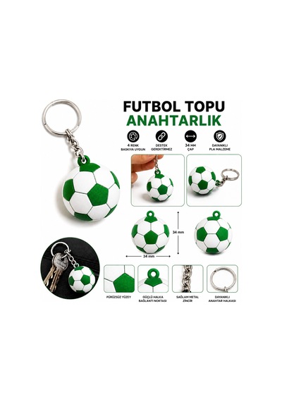 3d Anahtarlık Futbol Topu 3 Cm Yeşil Beyaz Qtop Q-0927