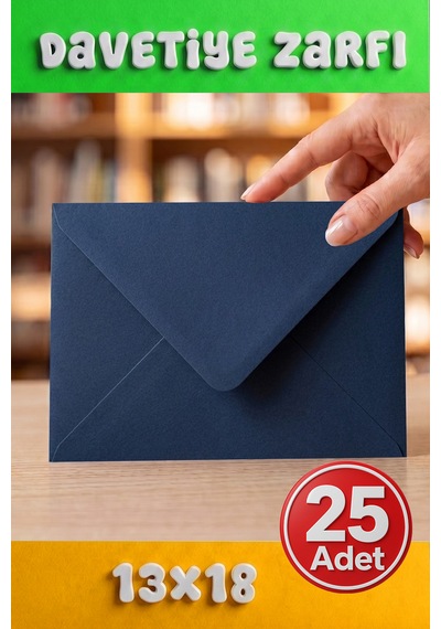 25 Adet 13x18 Cm Premium Kalite Davetiye Zarfı Koyu Mavi