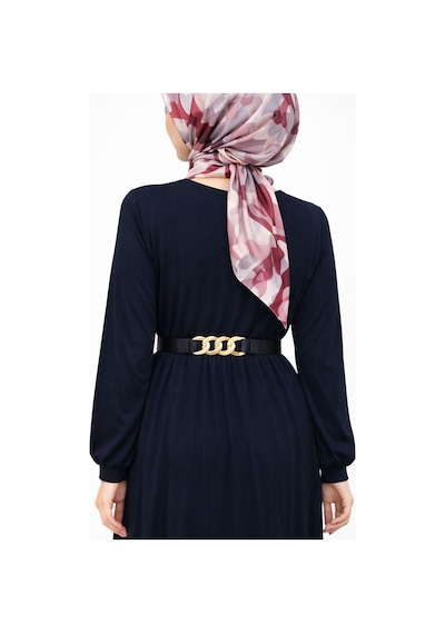 Hira Life Fashion Kadın Gold Zincir Kemer Detaylı Bisiklet Yaka Ve Tesettür Giyim Burgu Elbise Lacivert Lacivert Hira Life Fashion Kadın Gold Zincir Kemer Detaylı Bisiklet Yaka Ve Tesettür Giyim Burgu Elbise Lacivert Lacivert