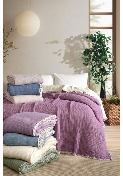 Varol 5 Katlı %100 Pamuk Müslin Yatak Örtüsü 230x240 Cm Krem/cıftkısılık Krem