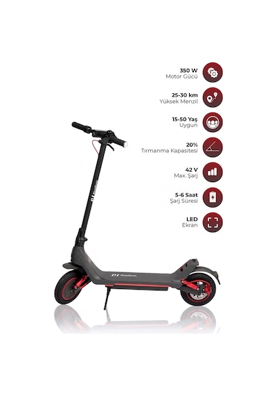 A1 Max Elektrikli Scooter 350w Güç - Kırmızı Kırmızı - Siyah