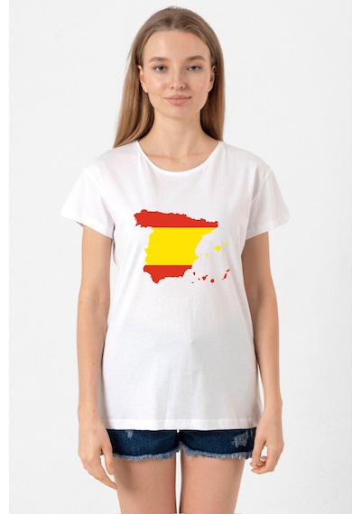 Euro 24 Spain Beyaz Kadın Bisikletyaka Tshirt Beyaz