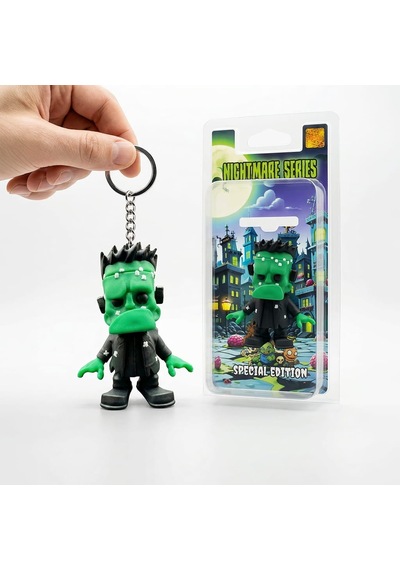 Frankenstein Figürü Anahtarlık, Hediyelik Halloween Çanta Aksesuarı Ve Hareketli Oyuncak Frankz Yeşil - Siyah