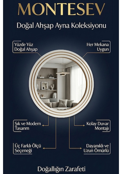 Antik Ahşap Beyaz Dekoratif Ayna Banyo Lavabo Aynası Yuvarlak Ayna Duvar Aynası 55x69 Byz-103