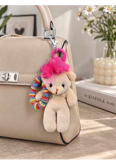 Peluş Ayıcıklı Çanta Aksesuarı Ve Anahtarlık Charm Gümüş