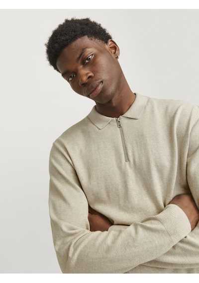 Jack & Jones Jjeemıl Knit Polo Yarım Fermuar Uzun Kollu Erkek Triko Gri