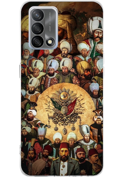 Oppo A74 Uyumlu Osmanlı Padişahları Baskılı Silikon Kılıf Renkli
