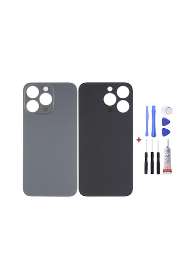 Apple Uyumlu iPhone 14 Pro Max Siyah Arka Cam Kapak Pil Kapağı Tamir Set B7000 Set Siyah
