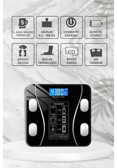 Yağ Ölçer Fonksiyonlu Dijital Baskül Elektronik Tartı Akıllı Bluetooth Lcd Dijital Ekran Ev Vücut 5256