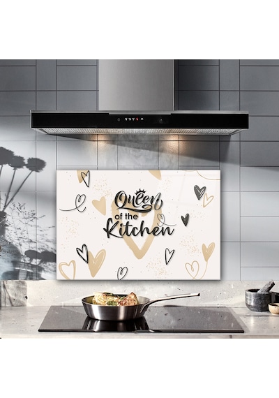 Cam Ocak Arkası Koruyucu | Queen Of The Kitchen Love |40cm x 60cm