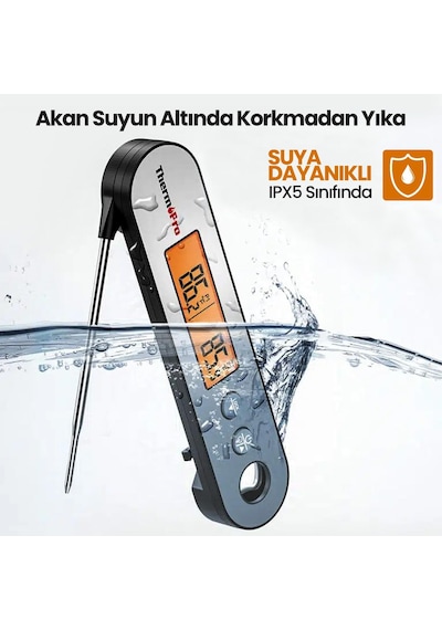 ThermoPro TP610 Su Geçirmez, Dijital ve Işıklı Çift Problu Katlanabilir Profesyonel Gıda Termometre
